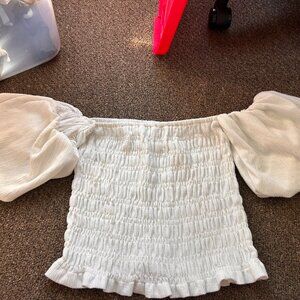 Line&Dot White Fitted Tube Top with puffed sleeves